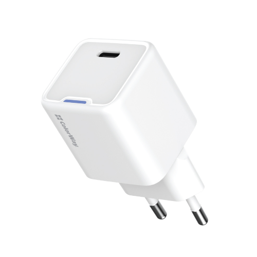 Зарядний пристрій мережевий Type-C PD 25W білий GaN Mini ColorWay, фото 1