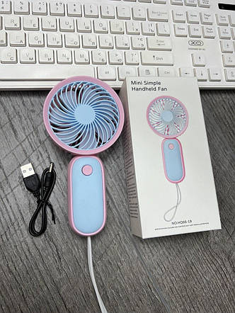 Ручний вентилятор HQ66-19 Mini акумуляторний із USB-зарядкою Голубий, фото 1