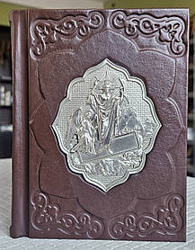 Книга Святе Євангеліє требне в шкіряній палітурці слов'янською мовою, накладка Воскресіння сріблення 12×18,