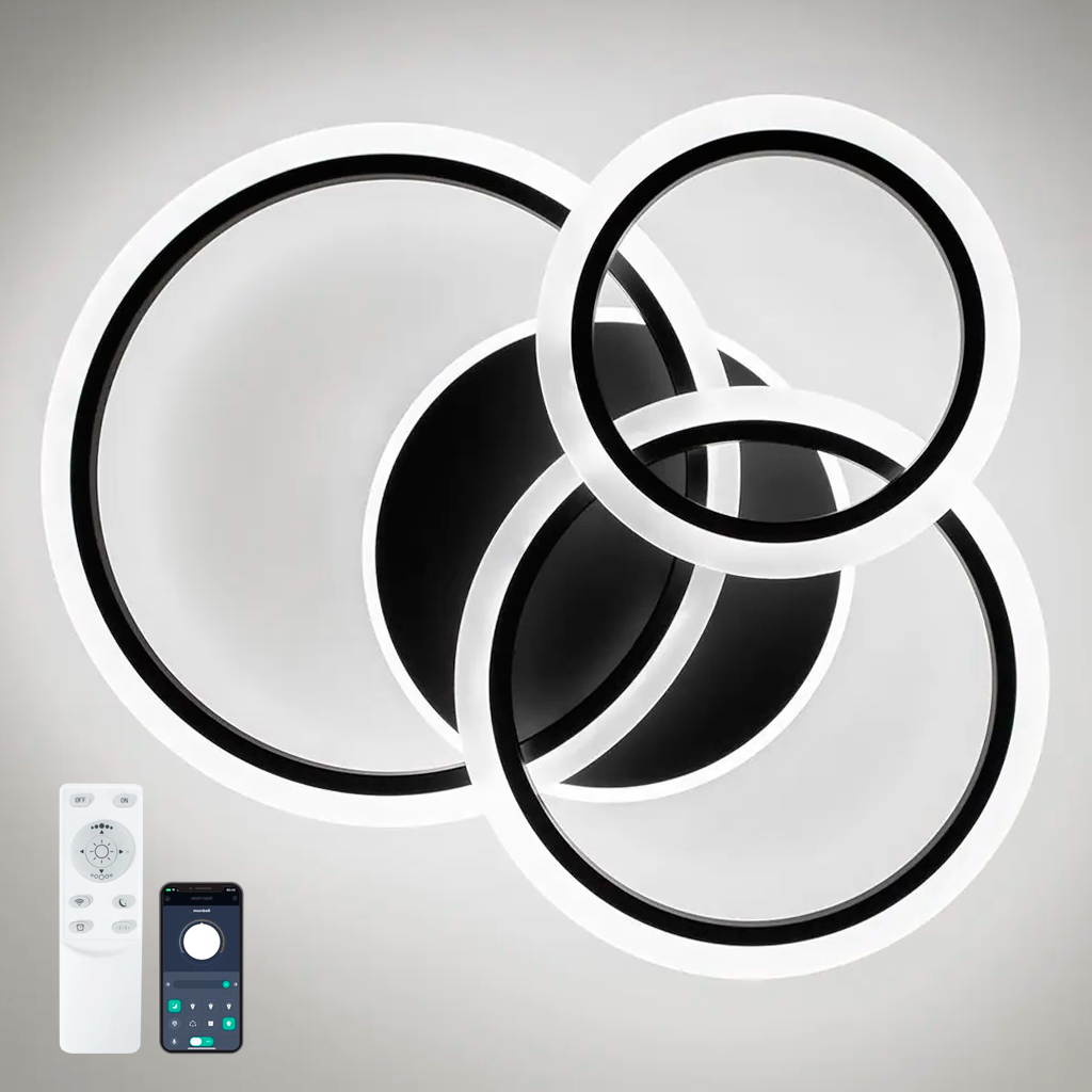 Люстра SONNE 90W 4R APP чорна Luminaria 3000-6500К 9000Lm керована світлодіодна LED з пультом ДУ IP20 590х525х110мм