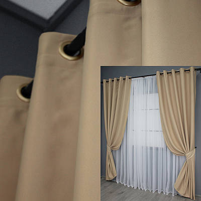 Комплект (2шт. 1,5х2,5м.) штор на люверсах, колекція "Bagema Rvs". Колір бежевий. Код 1240ш 37-0016
