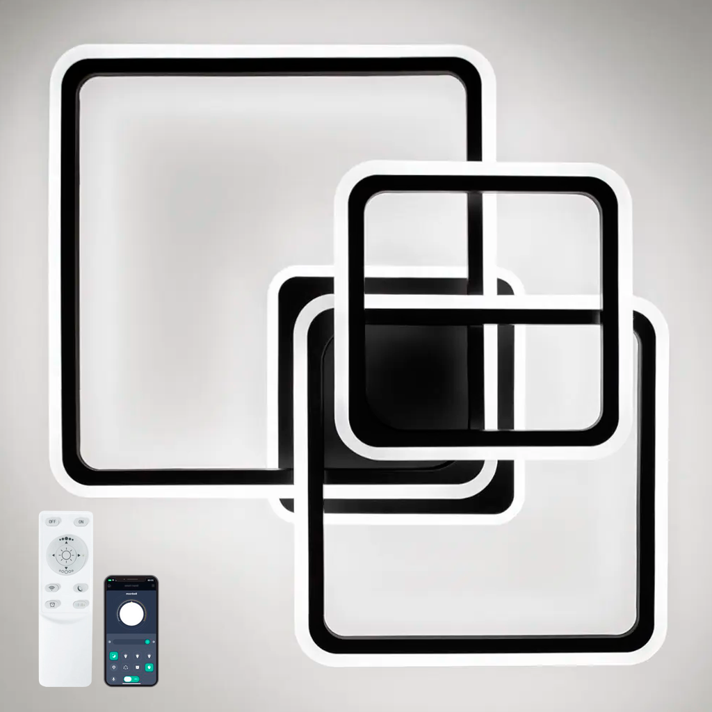 Люстра SONNE 90W 4S APP чорна Luminaria 3000-6500К 9000Lm керована світлодіодна LED з пультом ДУ IP20 525х525х115мм