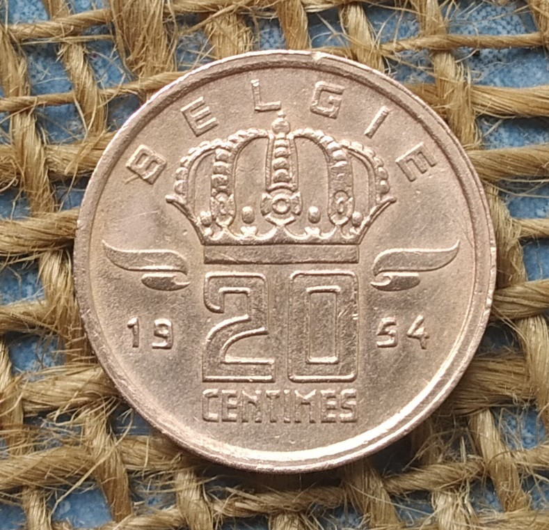 20 сантимiв 1954 року. Бельгiя