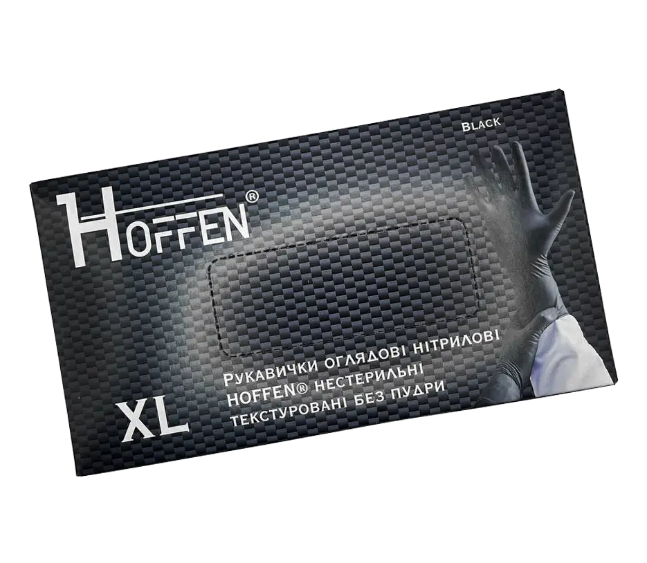 Рукавички нітрилові Hoff BLACK неопудрені, розмір XL100 шт\50 пар Чорні
