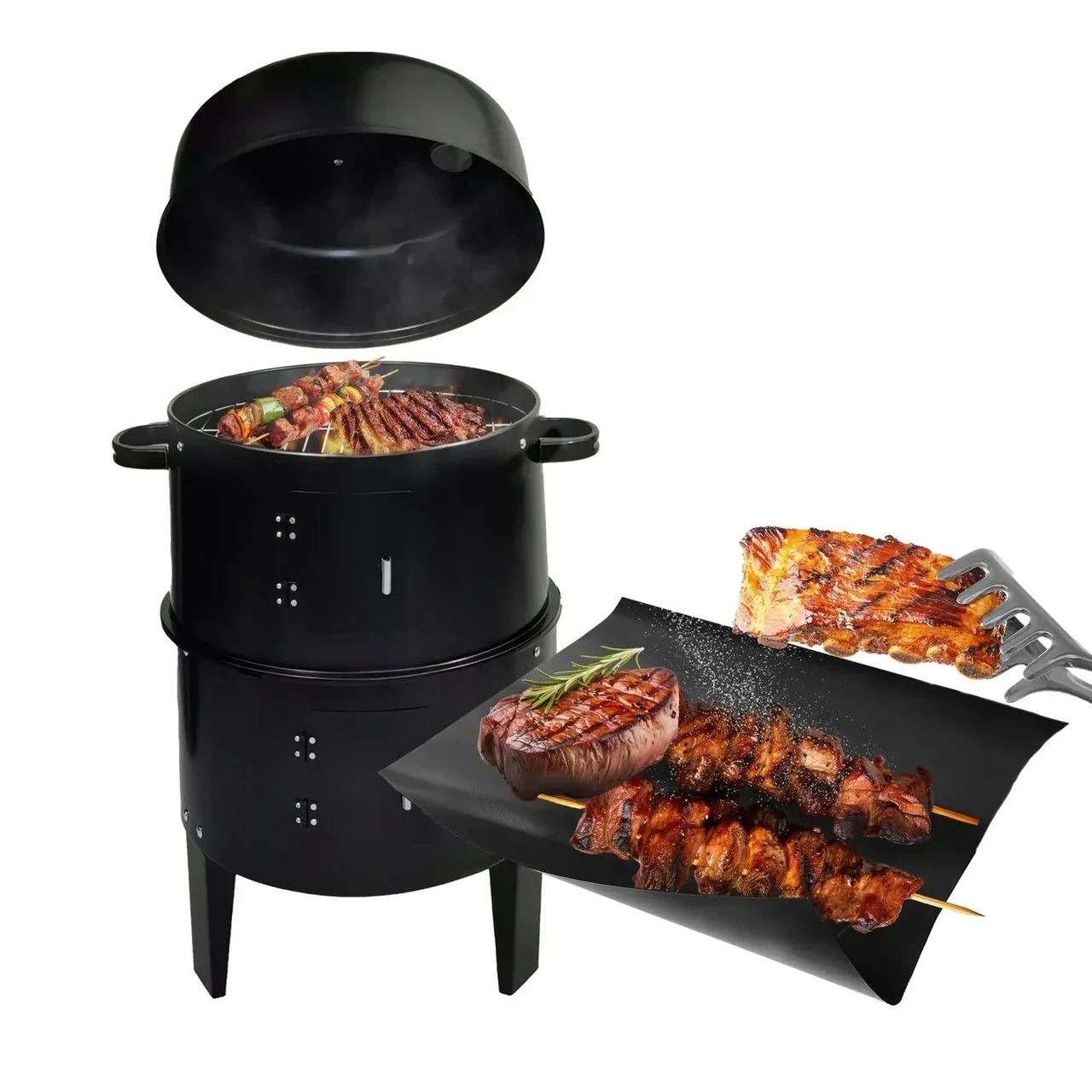 Вугільний гриль-коптильня з тефлоновим матом BBQ Чорний гриль