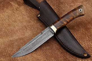 Ніж ручної роботи Новатор 2 з клинком із дамаської сталі 60 HRC, у комплекті зі шкіряним чохлом