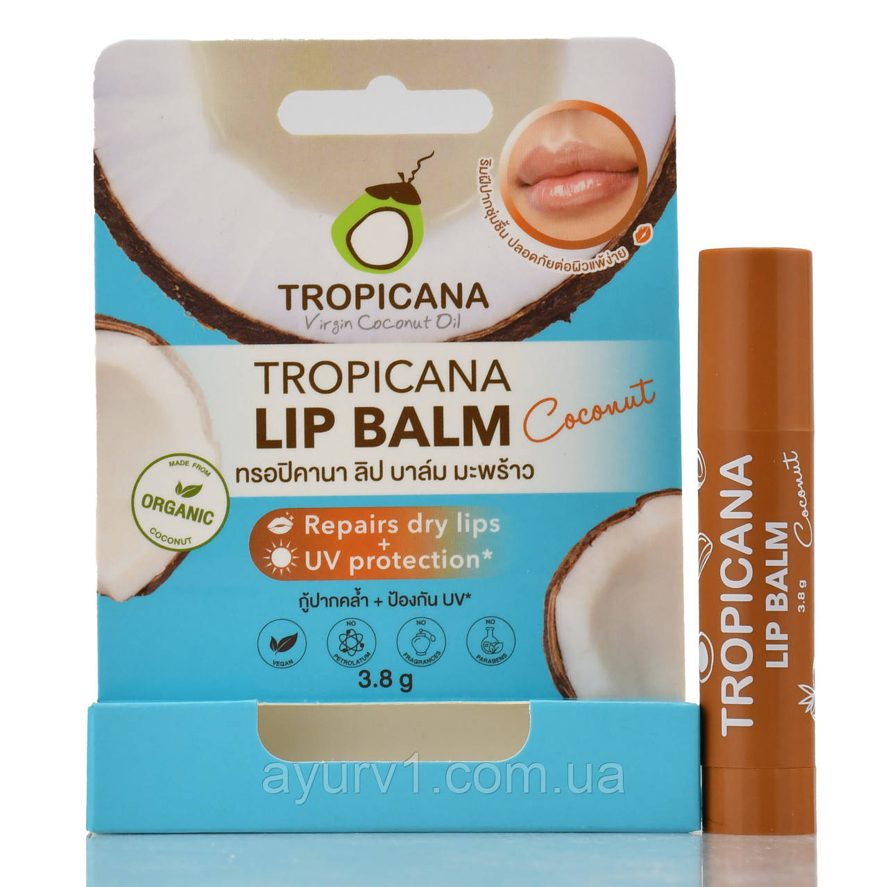 Бальзам для губ у стику на основі натуральної кокосової олії Кокос, Coconut Tropicana 3.8 г