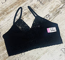 Топи для дівчаток на вузьких бретелях із мереживом у чорному кольорі