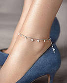 Ніжний срібний браслет на ногу анклета "Краплі Роси" з фіанітами — срібло 925 проби — EGYPT SILVER