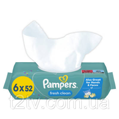 Дитячі вологі серветки Pampers Fresh Clean 6 пачок х 52 шт (8001841078175), фото 1
