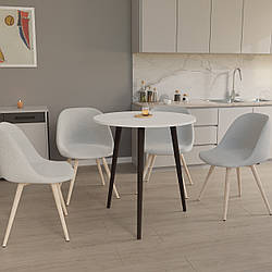 Стильний сучасний обідній кухонний стіл круглий 80 см на трьох ніжках для маленької кухні Сет-3 венге білий