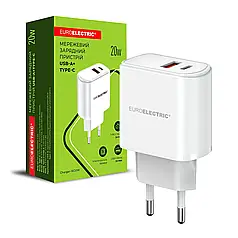 Мережевий зарядний пристрій Euroelectric 20W QC3.0 USBA+Type-C Charger-18/20W