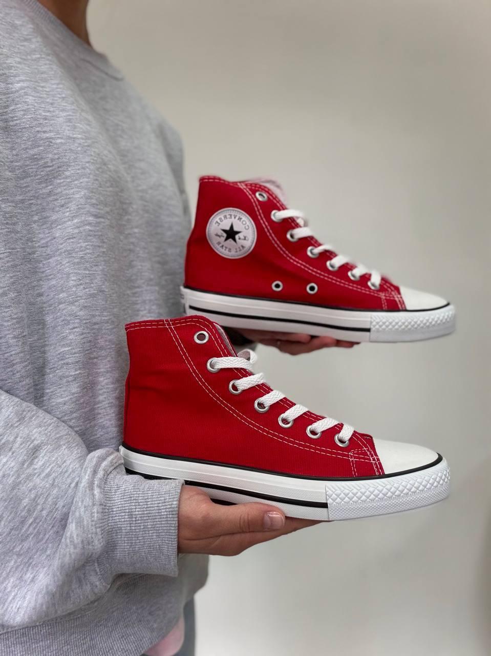 Високі червоні кеди жіночі Converse All Star — класична модель, текстиль, унісекс