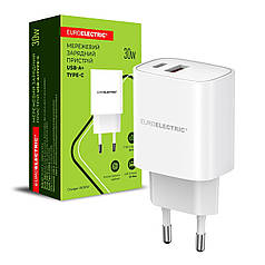 Мережевий зарядний пристрій Euroelectric 30W QC3.0 USBA+Type-C Charger-18/30W
