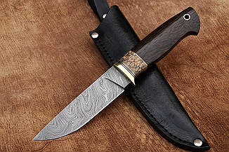 Ніж ручної роботи для полювання Мандрівник 3 з дамаської сталі 60 HRC, зі шкіряним чохлом, солідний подарунок чоловікові