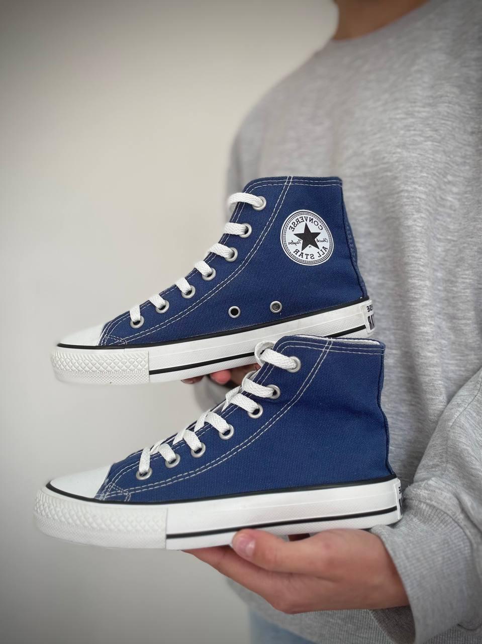 Високі сині кеди жіночі Converse All Star — унісекс, текстиль, класична модель, фото 1