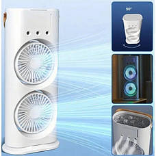 Акумуляторний настільний вентилятор Spray Fan 2in1 подвійний Вітродуйка з підсвічуванням та зволоженням Білий, фото 4