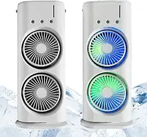 Настільний вентилятор дворівневий з LED підсвічуванням + зволожувач повітря