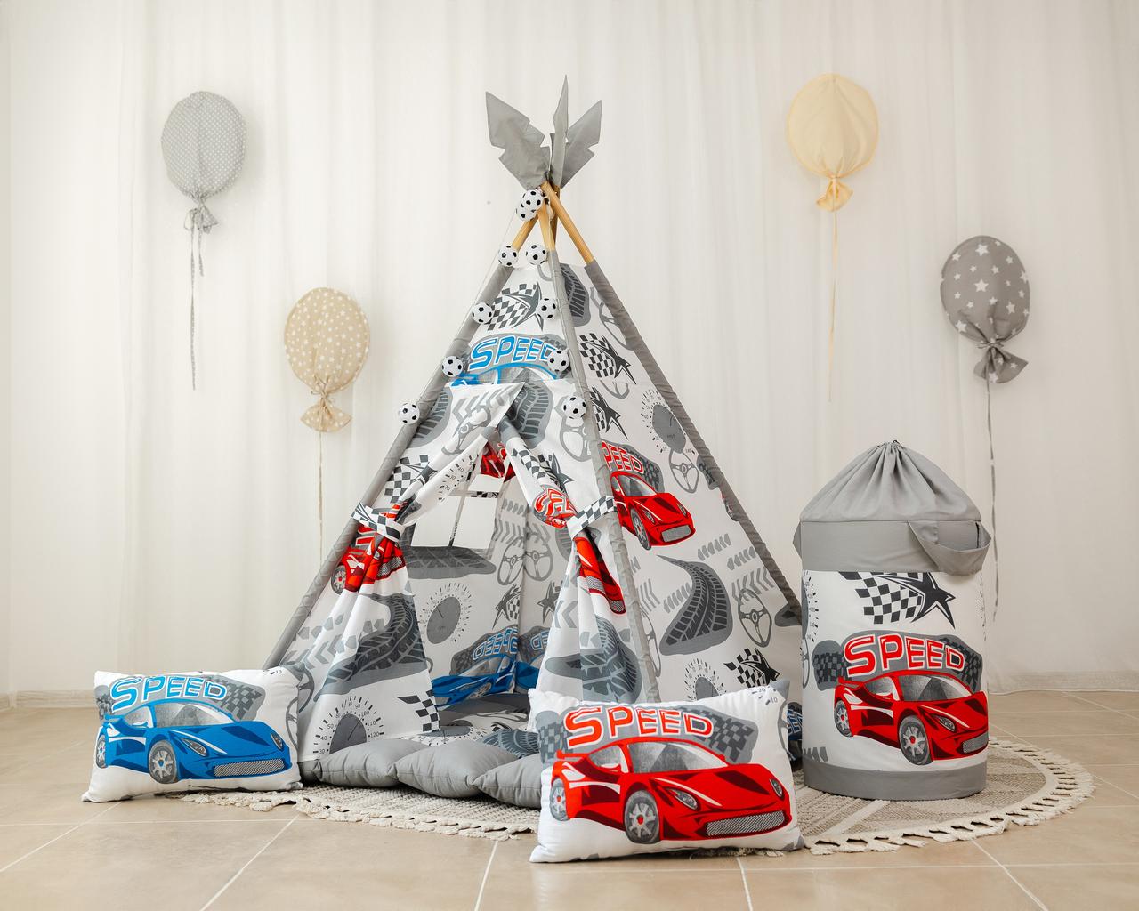 Вігвам для хлопчика Перегони Бон Бон + кошик для іграшок, фото 1