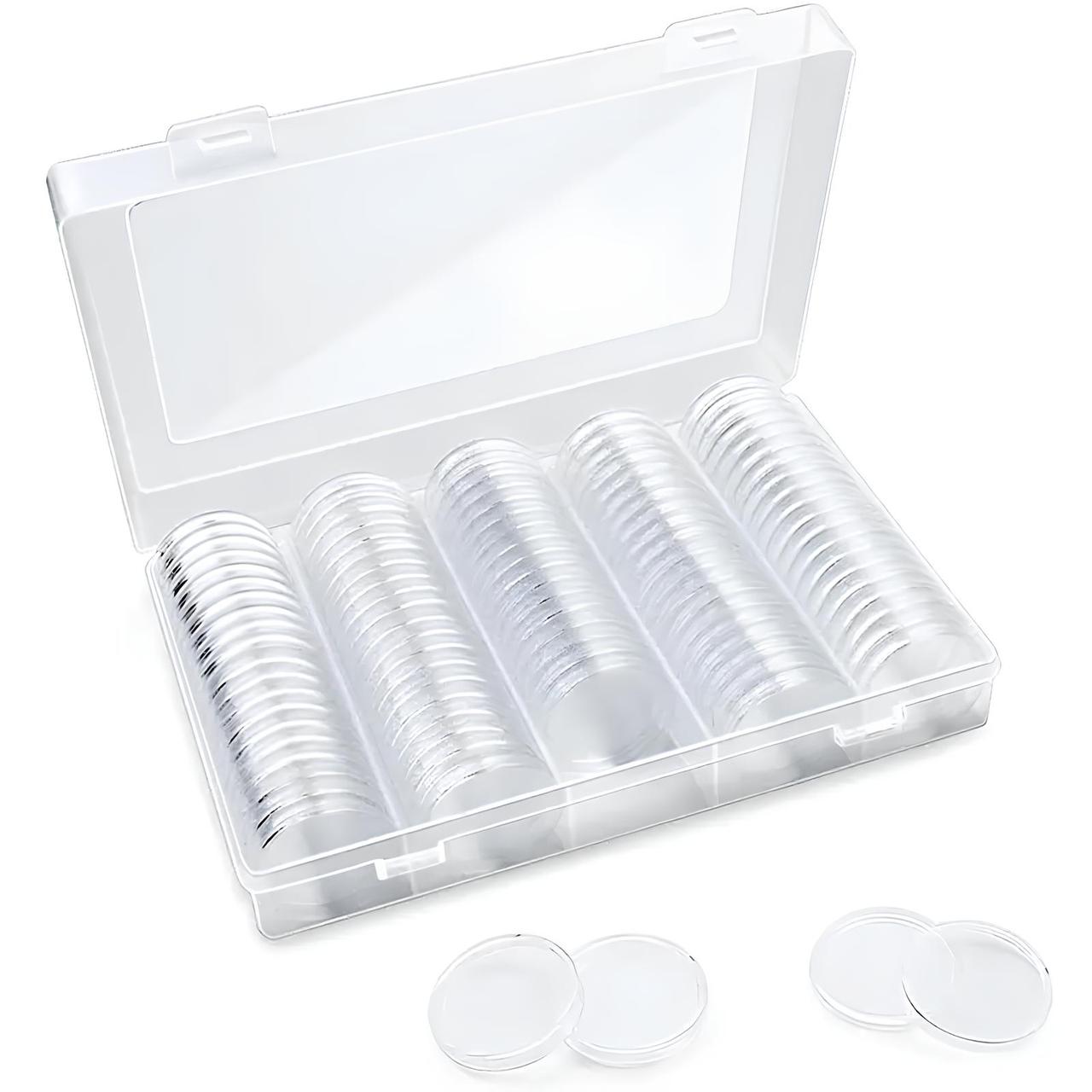 Бокс із прозорими капсулами для монет діаметром 30 мм, 100 штук — комплект захисних капсул для зберігання та колекціонування монет, фото 1