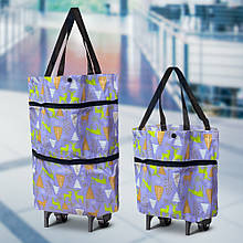 Складана господарська сумка на колесах, до 15кг, 46х27х12см, Фіолетова тварини і дерева