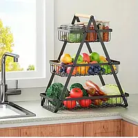"KitchenMaster 3-in-1" Металлическая корзина-органайзер для фруктов, овощей и специй 47*34*17см (Черный)