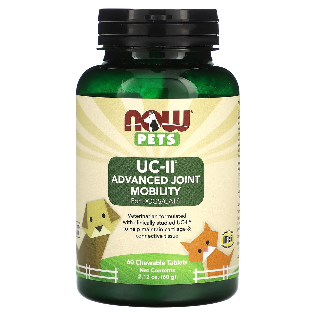 Вітаміни для собак і кішок, Pets UC-II Advanced Joint Mobility, NOW Foods, підтримка суглобів, 60 жувальних таблеток, 60 г, фото 1