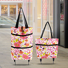 Господарська тканинна сумка-візок на колесах, складна 10622, Квіти