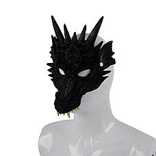 Чорна дракона маска RESTEQ. Маска дракон із поліуретанової піни. Маска Dragon чорного кольору, фото 3