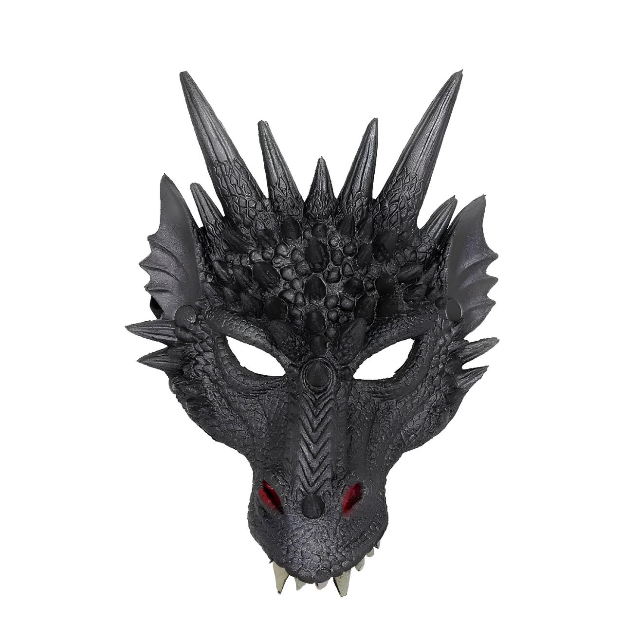 Чорна дракона маска RESTEQ. Маска дракон із поліуретанової піни. Маска Dragon чорного кольору