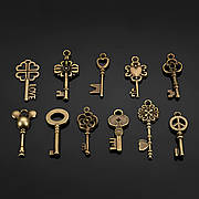 Ретро підвіски ключі RESTEQ 125 шт, металеві підвіски для біжутерії, декоративні вінтажні ключі, фурнітура для скрапбукінгу,