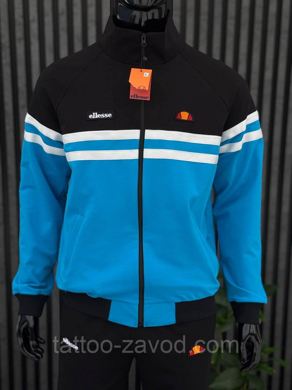 Спортивна кофта чоловіча без капюшона на блискавці синя з чорним S M L XL XXL Туреччина
