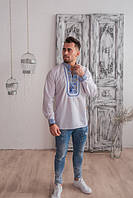 Мужская Вышиванка рубашка белая с сине-желтым, Українські вишиванки, Вишиті Сорочки Национальная вышивка