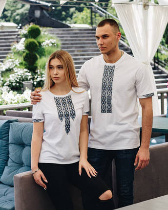 Футболка вишиванка жіноча Фортуна біла з сірим, фото 3