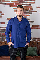 Синяя мужская рубашка лен