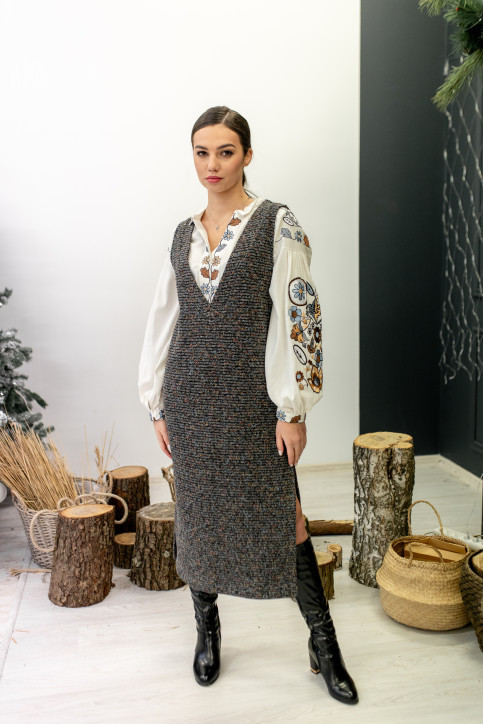 Вишита сукня Сарафан меланж сірий