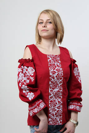 Вишиванка жіноча Аура квітів бордова, фото 1
