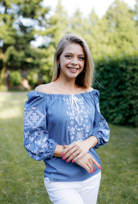 Вишиванка жіноча Росана джинс темний