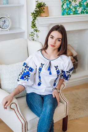 Вишиванка жіноча Октава біла з синім, фото 1