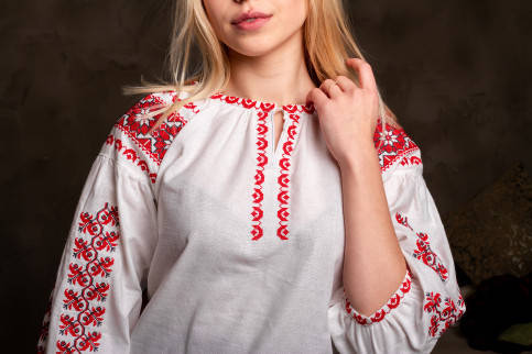 Нарядна Класична Вишиванка жіноча біла з червоним, фото 3