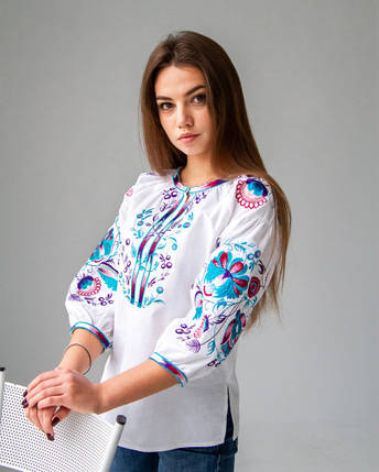 Красива Нарядна Вишиванка жіноча біла Діброва, фото 3