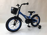 Дитячий велосипед 16 дюймів Kawasaki-Ninja K2020, блакитний, з кошиком та допоміжними колесами, фото 4