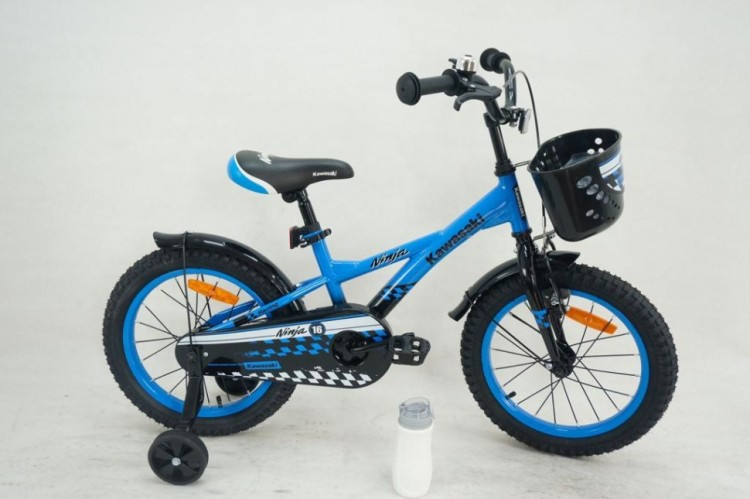 Дитячий велосипед 16 дюймів Kawasaki-Ninja K2020, блакитний, з кошиком та допоміжними колесами, фото 1
