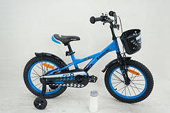 Дитячий велосипед 16 дюймів Kawasaki-Ninja K2020, блакитний, з кошиком та допоміжними колесами