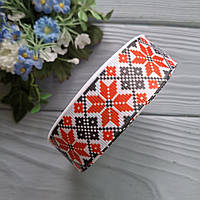 Стрічка репсова 2.5 см малюнок піксельні волошки в чорному червоному кольорі