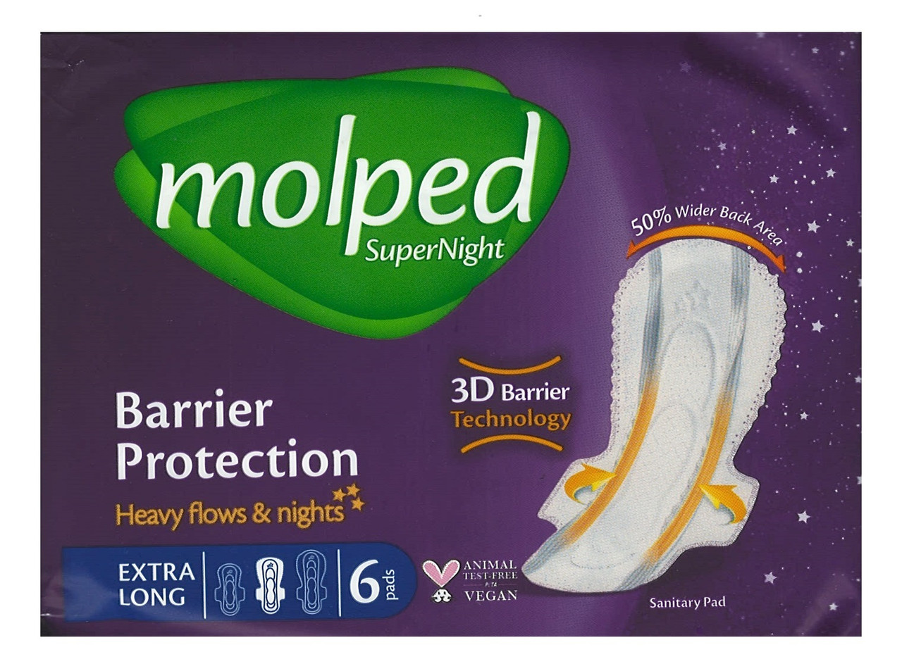 Гігієнічні прокладки Molped Super Extra long Night 6 крапель 6 шт