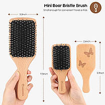 Набір щіток для волосся, гребінець Sosoon Boar Bristle Paddle для жінок, чоловіків і дітей, що зменшує пухнастість,, фото 6