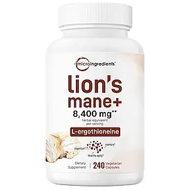 Lions Mane with L-Ergothioneine Їжовик гребінчастий з L-ерготіонеїном, 240 капсул, строк до 01/2027