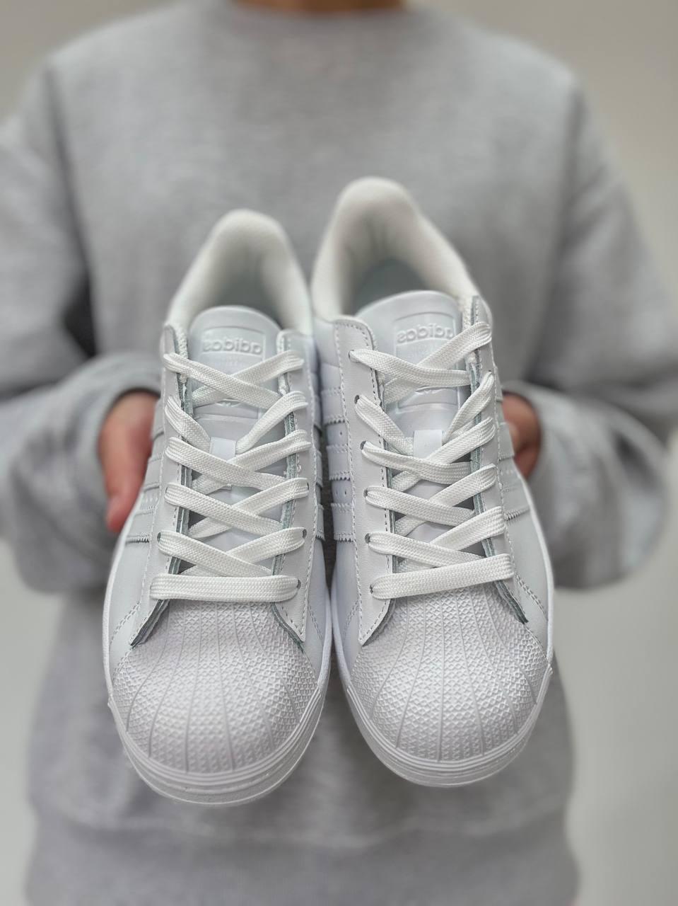 Жіночі кросівки білі Adidas Superstar White — екошкіра, весна-літо-осінь, фото 1