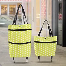 Господарська тканинна сумка-візок на колесах, складна 10622, Салатова в білу крапку